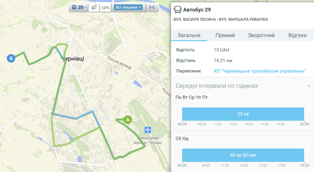 29 автобус Чернівці - розклад 29 автобус Чернівці - розклад