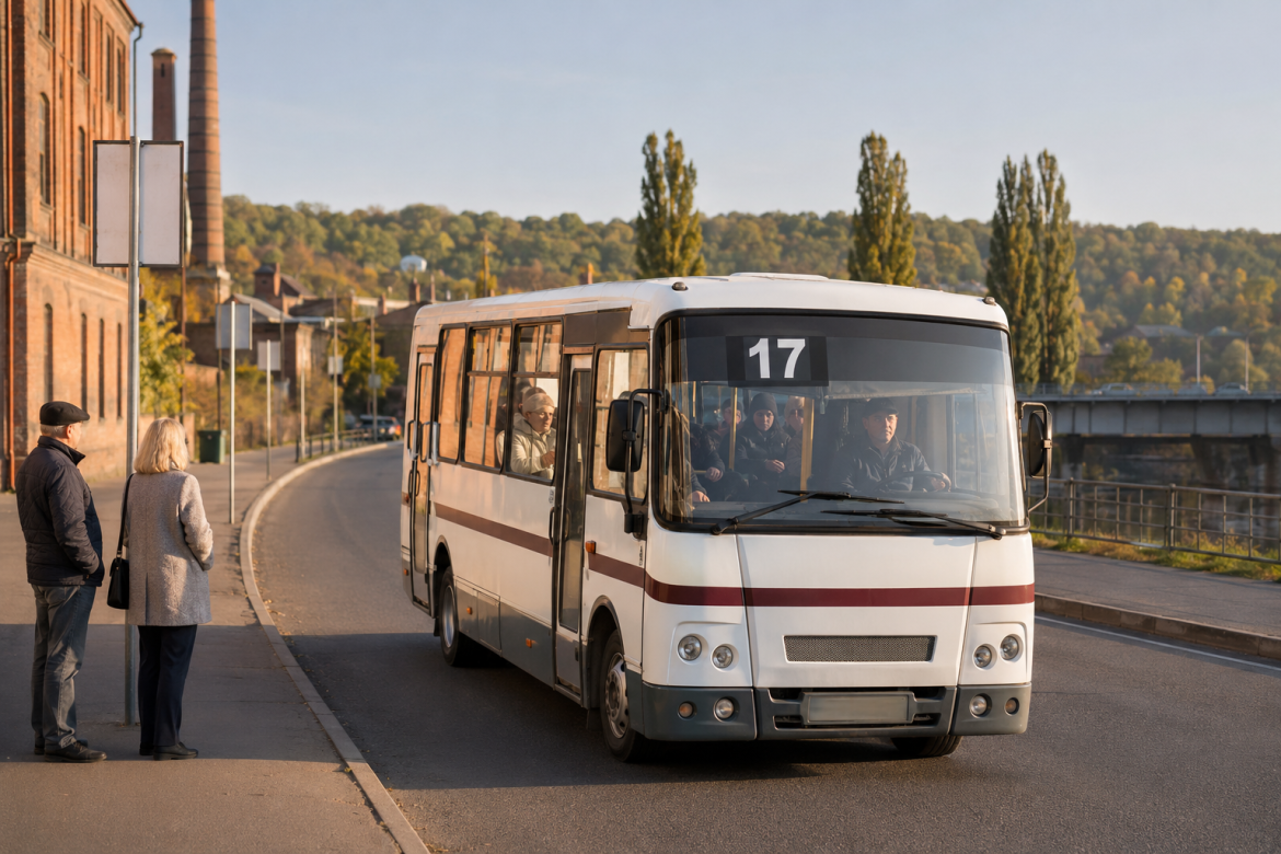 Міський автобус №17 у Чернівцях зупинився для посадки пасажирів на міській вулиці