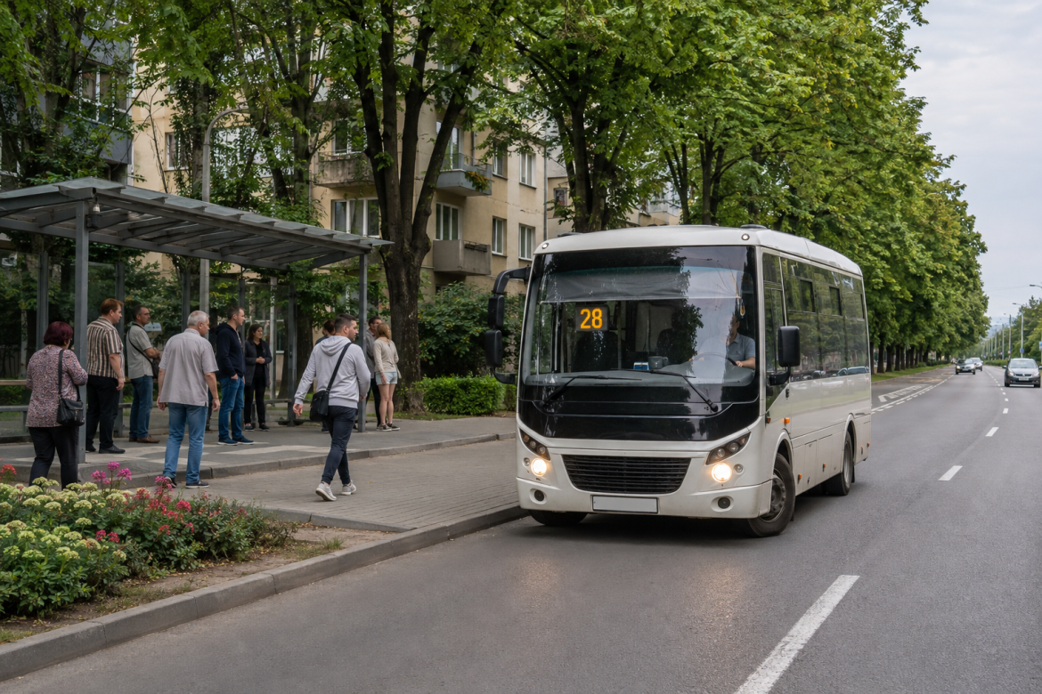 Міська маршрутка №28 зупинилася біля зупинки громадського транспорту в Чернівцях